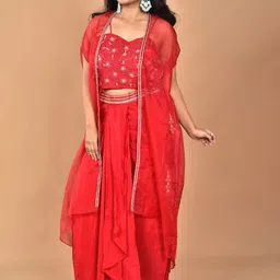 Morchari Hand Embroidered Shoulder Strap Neck Crop Top & Jacket With Skirt Co-Ords image 4