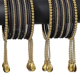 NMII 26 Pcs Zircon Gemstone Studded Chain & Latkan Work Antique Bangles-picture-25