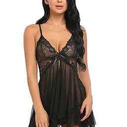 Esensuelle 7 Women Self Design Sheer Net Baby Doll-image-40