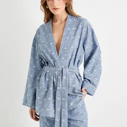 Koton Women Embroidered Pure Cotton Belted Robe-picture-27