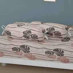 Aura Set Of 6 Brown & Cream Printed Geometric TC Cotton Diwan Set image 5