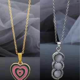 Birado Jewellery Set Of 2 Stainless Steel Gold-Plated Heart Shaped Pendants With Chains-image-57
