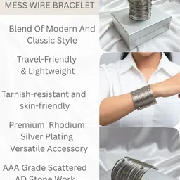 ORANGENYSHA Silver-Plated American Diamond Studded Cuff Bracelet image 3