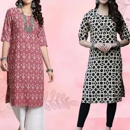 Ethnic basket Women Pack Of 2 Multicoloured Crepe Kurtas-picture-31