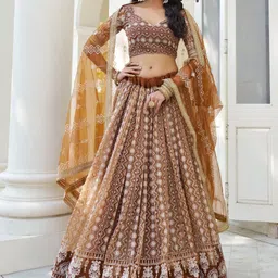 JIHU CULTURE Embroidered Thread Work Semi-Stitched Lehenga & Blouse With Dupatta-picture-21