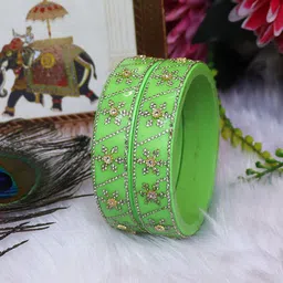 TAJ BRIDAL STORE Set Of 2 Rhinestones Studded Lac Bangles-picture-34