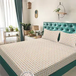 KLOTTHE Beige Geometric 300 TC King Bedsheet with 2 Pillow Covers-image-73