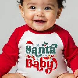 KNITROOT Kid's PrintedSanta Baby Printed Cotton Onesie - Red & White-image-52