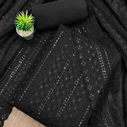 BlissFlair Floral Embroidered Sequinned Geogrette Unstitched Dress Material-picture-34