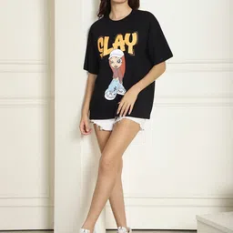 Metronaut Women Pack of 2 Pink Panther Typography Printed Cotton Oversized T-shirts image 3