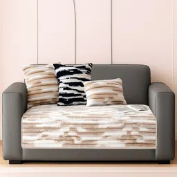 DREAM CARE Beige & Beige Striped 1 Piece Sofa Cover-picture-39