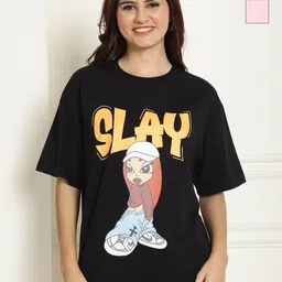 Metronaut Women Pack of 2 Typography Printed Round Neck Cotton Oversized T-shirts-image-15