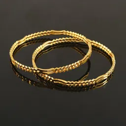 Jewar Mandi Set Of 2 Gold Plated Silver Etching Work Bangles-picture-12