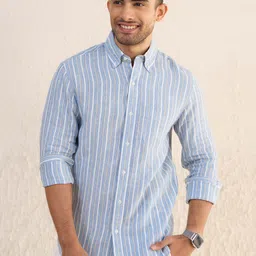 PINK SUPPLY Men Classic Button-Down Collar Striped Linen Relaxed Fit Casual Shirt-picture-41