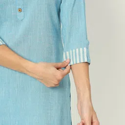 besolid Striped Woven Design Shirt Collar Straight Kurta With Trousers image 4