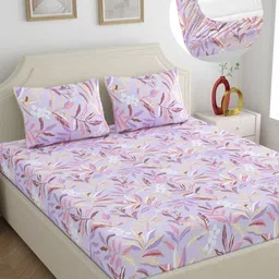 Home Ecstasy Purple & White Floral 140 TC King Bedsheet with 2 Pillow Covers-picture-23