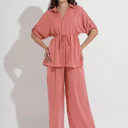 Murcia Women Peach Solid Polyester Shirt & Trousers-image-27