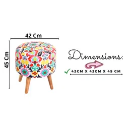 Shadowkart Red & Green 2 Pieces Ethnic Motifs Printed Round Wooden Pouffes Ottomans image 3