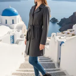 Excent Women Notched Lapel Collar Single-Breasted Wrap Coat image 2