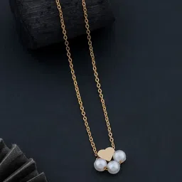 SZN Set Of 2 Stainless Steel Gold-Plated Artificial Beaded Enamelled Pendant With Chain image 4