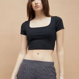 Ginger by Lifestyle Women Solid Square Neck T-shirt-picture-31