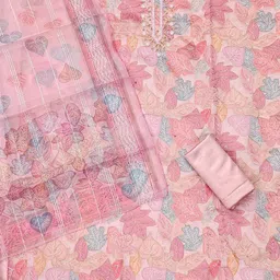 HERE&NOW Floral Embellished Organza Unstitched Dress Material image 4