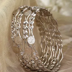 ZENEME Set Of 4 Oxidised Silver-Plated AD-Studded Bangles-picture-18