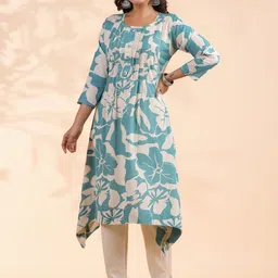 vbuyz KALINI Floral Printed Round Neck Pure Cotton A-Line Kurta with Palazzos image 4