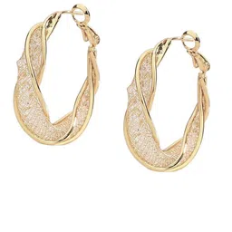 PolluxCraft Gold-Plated Artificial Stones Studded Contemporary Korean Hoop Earrings-picture-22