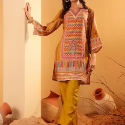 all about you Women Printed Regular Thread Work Chanderi Silk Kurta with Trousers-picture-19