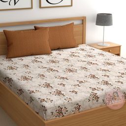 CHHAVI INDIA Peach & Brown Printed Microfiber 210 TC King Bedsheet Set- 2.75m x 2.75 m-picture-47