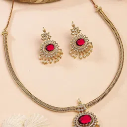KARATCART Gold-Plated American Diamond Studded Temple Necklace And Earrings Jewellery Set-picture-30