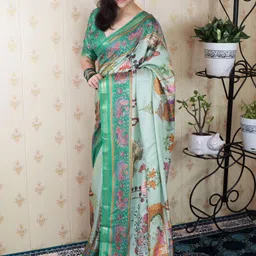 ELITE WEAVES Ethnic Motifs Silk Blend Tussar Saree image 3