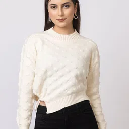 GFO Women Solid Woolen Crop Side Knot Tops Type Sweaters-picture-26