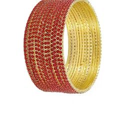 NMII Set of 12 Zircon Studded worked Glossy Finished Metal Bangles-image-59