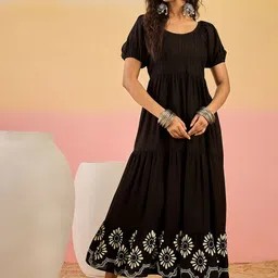 Stylum Floral Print Puff Sleeve A-Line Maxi Dress-image-80