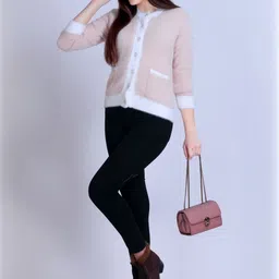 Roadster Women Peach Wool Embroidered Cardigan-image-32