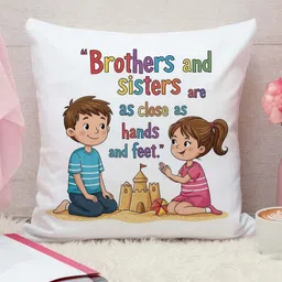 THE QUIRKY HOME White & Pink Printed Square-Shaped Rakshabandhan Gift Pre-Filled Cushion-image-99