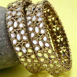 KARATCART Set Of 2 Gold-Plated White Kundan-Studded Jadau Bangles-picture-28