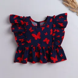 The Magic Wand Girls Floral Print Flutter Sleeve Cotton Peplum Top-picture-12