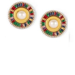 corsica DressBerry Gold-Plated Rhinestones Studded & Pearls Beaded Circular Shaped Studs image 2