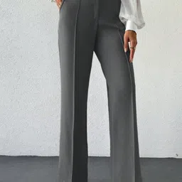 BROADSTAR Women Smart Straight Fit High-Rise Easy Wash Pleated Trousers-picture-25