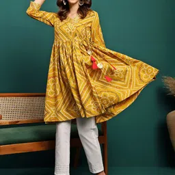 Sangria Bandhani Printed Anarkali Kurta With Trousers image 1