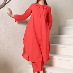 Ambraee Women Regular Pure Cotton Kurta with Trousers-image-3