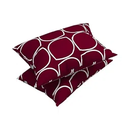 LUZDECOR Maroon & Maroon Geometric Bedsheet with 2 Pillow Covers image 3