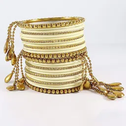 NMII 26 Pcs Zircon Gemstone Studded Chain & Latkan Work Antique Bangles-picture-35