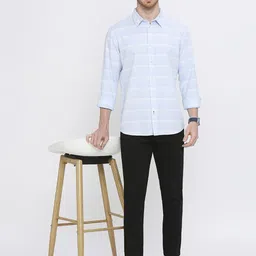 Basics Men Slim Fit Horizontal Stripes Opaque Striped Casual Shirt image 5