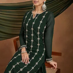 Janasya Women Green Georgette Zari Embroidered Straight Kurta with Palazzo & Dupatta Set-picture-32