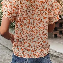 StyleCast Floral Print Flutter Sleeve Net Top image 3