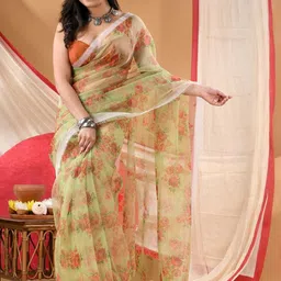 DESH BIDESH Floral Poly Chiffon Bandhani Saree-image-88